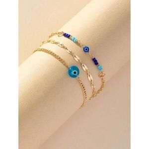 3 Pieces/Set Blue Evil Eye Ankle Bracelets Women Beach Vacation Style